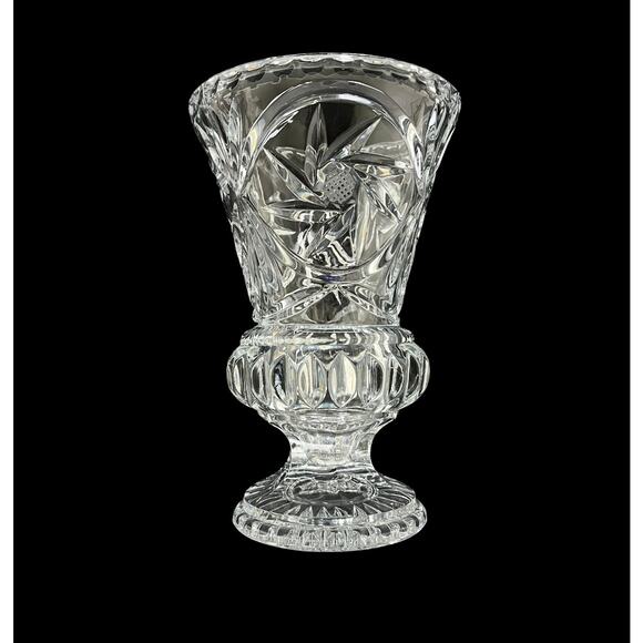Vase Thick Pressed Glass Trumpet Pinwheel Design 8.5" Footed Heavy Home Decor - Picture 8 of 12
